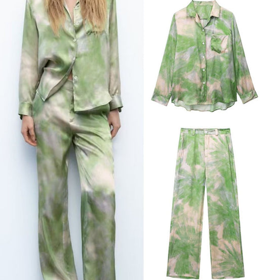 Wind Lapel Tie-dye Printed Shirt Casual Pants Suit