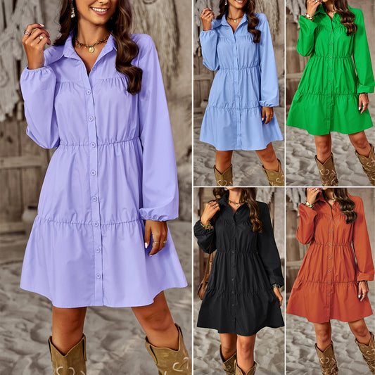 Women's Stylish Temperament Long Sleeves All-matching Shirt Dress