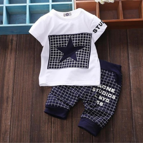 Summer and Autumn Five Star Children's Girls Boys Short Sleeve Summer Set Sports Two-Piece Set