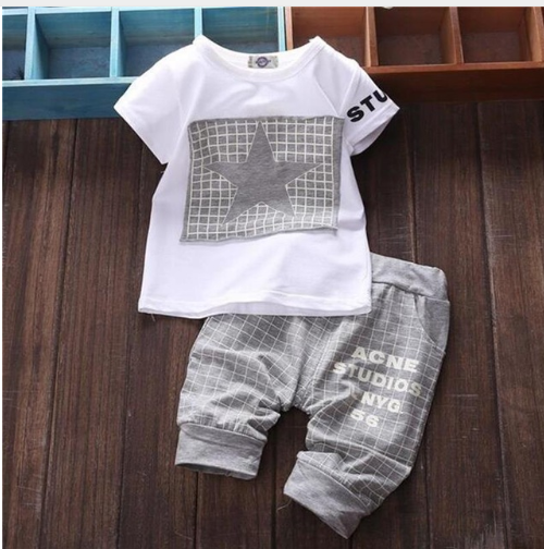 Summer and Autumn Five Star Children's Girls Boys Short Sleeve Summer Set Sports Two-Piece Set