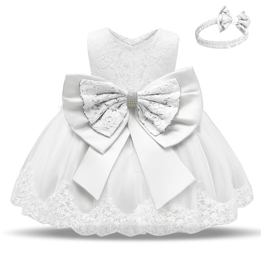 Baby Girls White Baptism Dress Newborn Princess Birthday Wear Toddler Flower Christening Ball Gown Kids Dresses for Girls 12 24M
