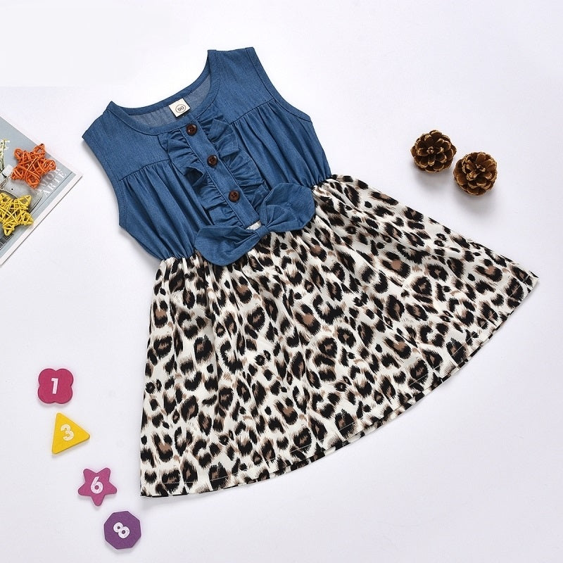 Girls Cotton Dress Baby Clothing leopard-print