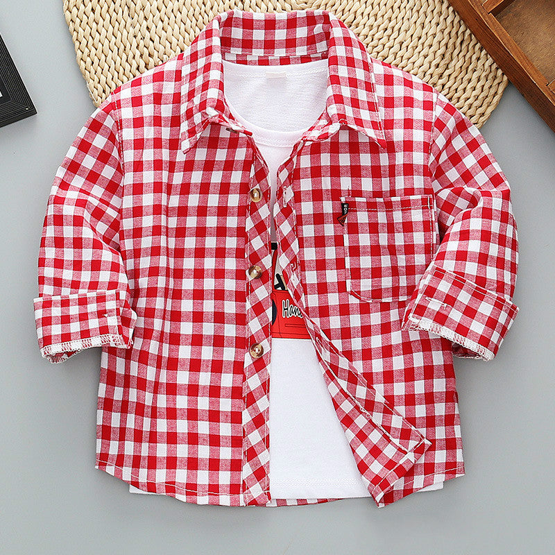 Boys Long Sleeve Plaid Shirt Jacket Spring