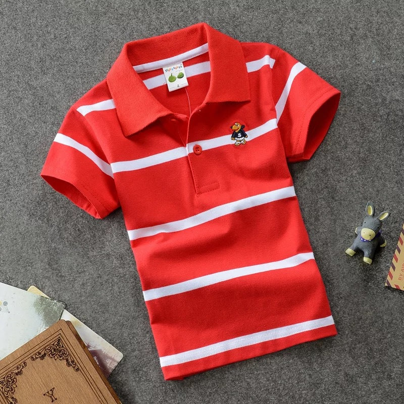 CUHK Children's T-shirt Cotton Striped Lapel Shirt