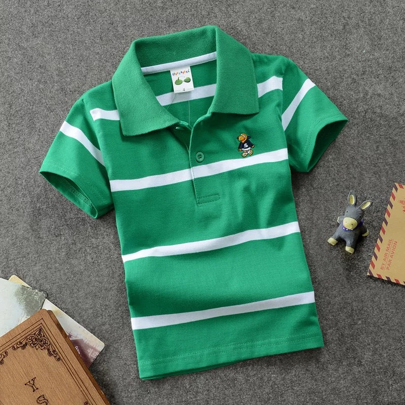 CUHK Children's T-shirt Cotton Striped Lapel Shirt