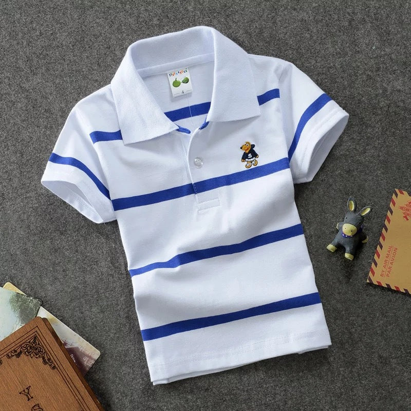 CUHK Children's T-shirt Cotton Striped Lapel Shirt