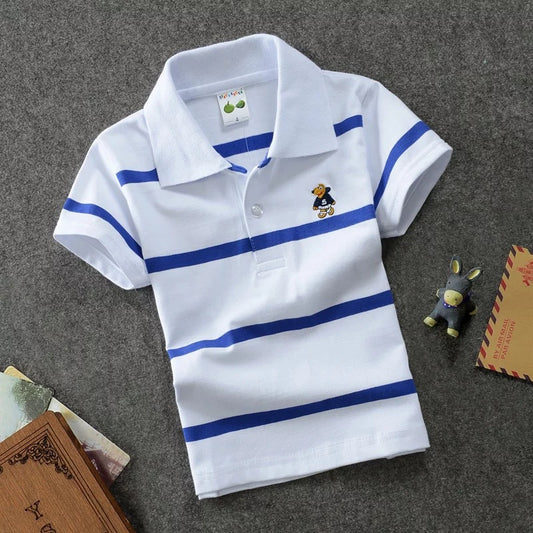 CUHK Children's T-shirt Cotton Striped Lapel Shirt