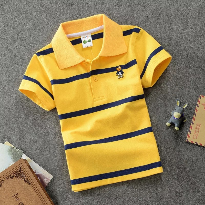 CUHK Children's T-shirt Cotton Striped Lapel Shirt