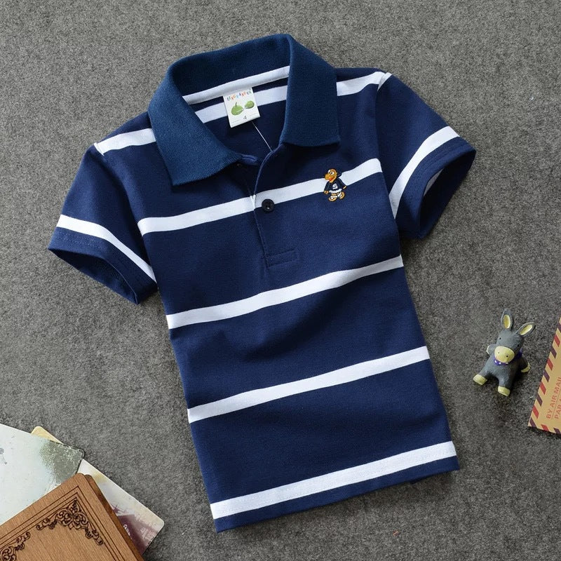 CUHK Children's T-shirt Cotton Striped Lapel Shirt