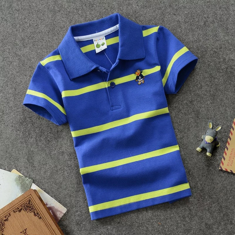 CUHK Children's T-shirt Cotton Striped Lapel Shirt