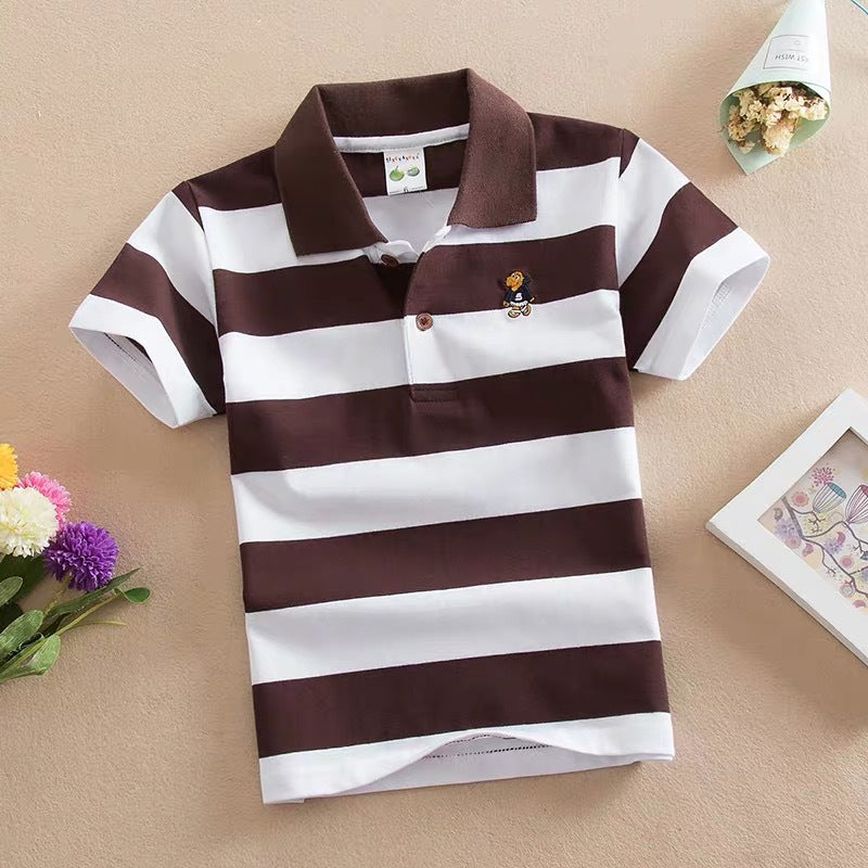 CUHK Children's T-shirt Cotton Striped Lapel Shirt