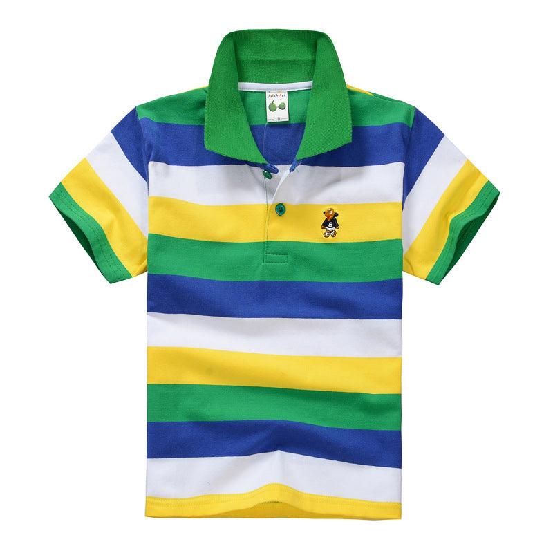 CUHK Children's T-shirt Cotton Striped Lapel Shirt