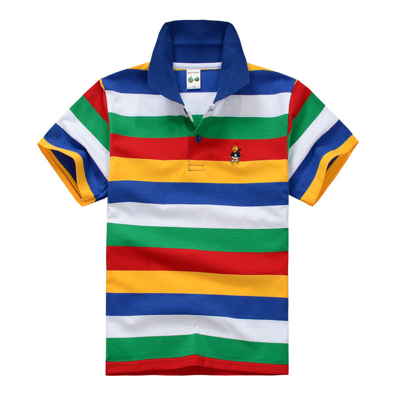 CUHK Children's T-shirt Cotton Striped Lapel Shirt