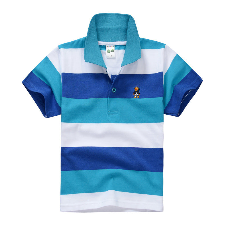 CUHK Children's T-shirt Cotton Striped Lapel Shirt