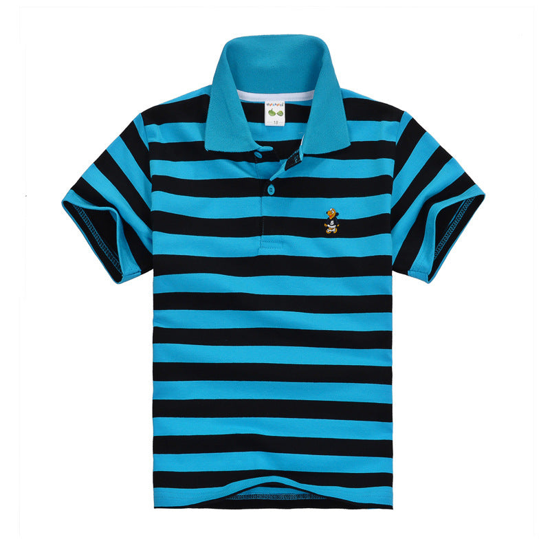 CUHK Children's T-shirt Cotton Striped Lapel Shirt