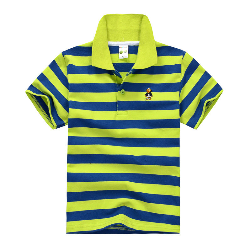 CUHK Children's T-shirt Cotton Striped Lapel Shirt