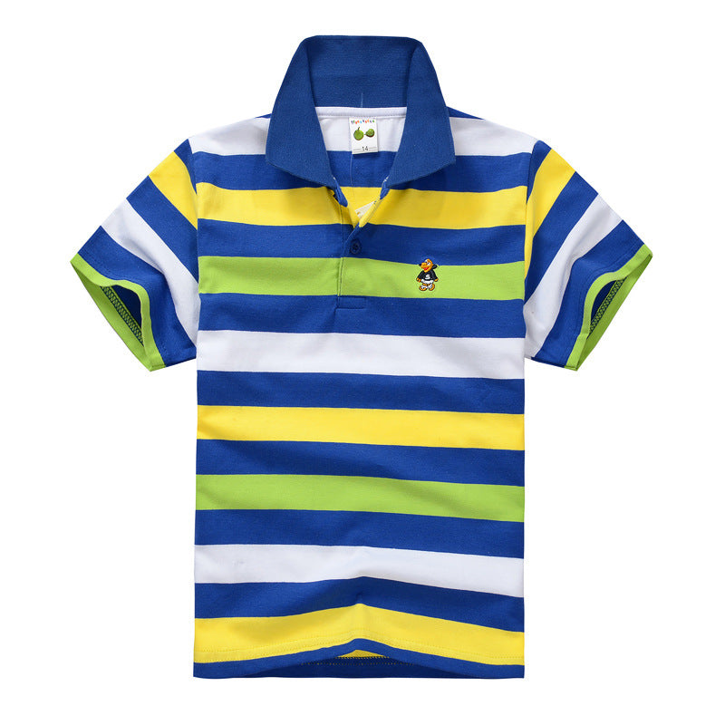 CUHK Children's T-shirt Cotton Striped Lapel Shirt