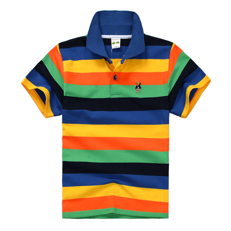 CUHK Children's T-shirt Cotton Striped Lapel Shirt