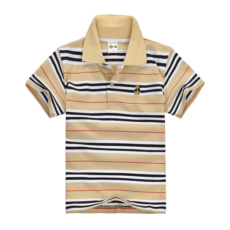 CUHK Children's T-shirt Cotton Striped Lapel Shirt