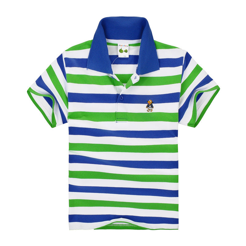 CUHK Children's T-shirt Cotton Striped Lapel Shirt