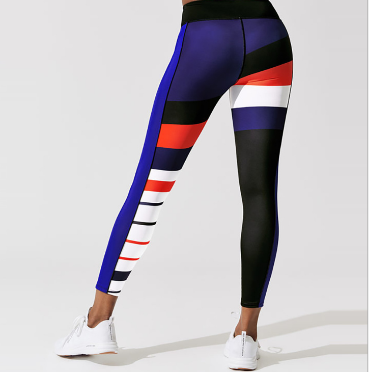 Cross-border for Europe and America red black and white blue striped nine pants women Foreign trade original single sports leggings JK1-022