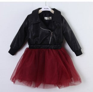 Girls Leather Dress Embroidered With Sequins Leather Children Princess Dress