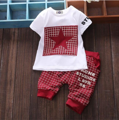 Summer and Autumn Five Star Children's Girls Boys Short Sleeve Summer Set Sports Two-Piece Set