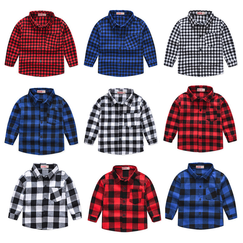 Boys And Girls Plaid Shirts Handsome Tops For Middle And Small Children