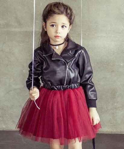 Girls Leather Dress Embroidered With Sequins Leather Children Princess Dress