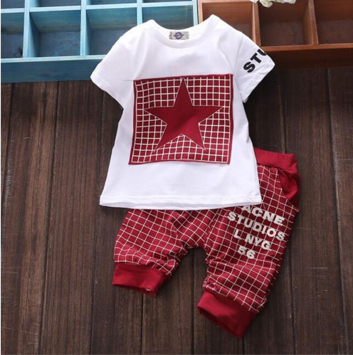 Summer and Autumn Five Star Children's Girls Boys Short Sleeve Summer Set Sports Two-Piece Set