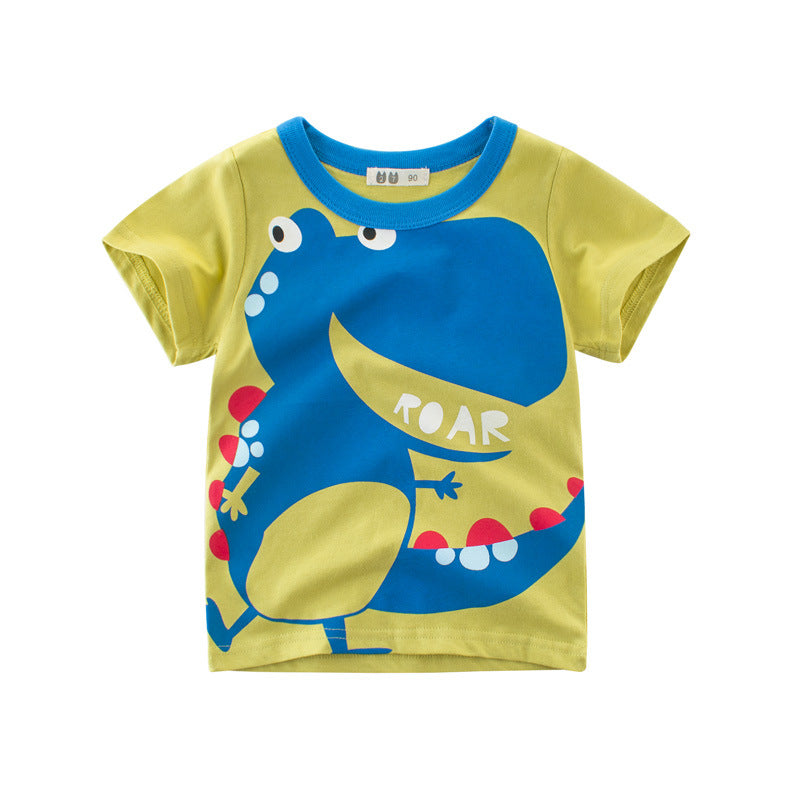 Children's top cartoon T-shirt with round neck and short sleeve