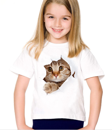 Casual Short-sleeved Cat 3d Printed Children's T-shirt