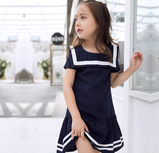 Sanlutoz Girls Clothes Summer Kids Dress For Girl Uniform Short Sleeve Girl Dress Cotton Toddler Fashion Brand New