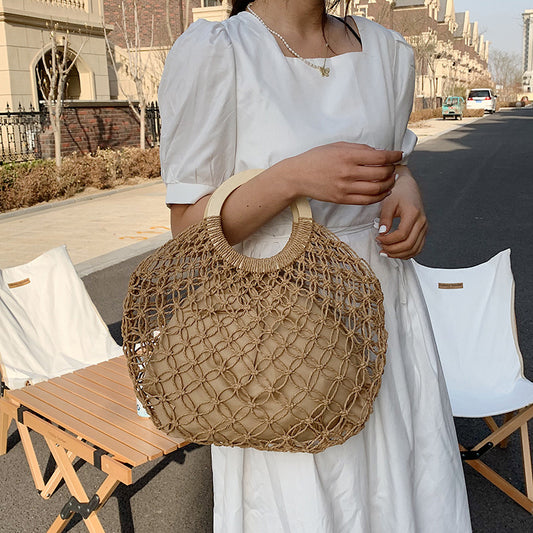 Women's Fashion Casual Straw Solid Color Tote Bag