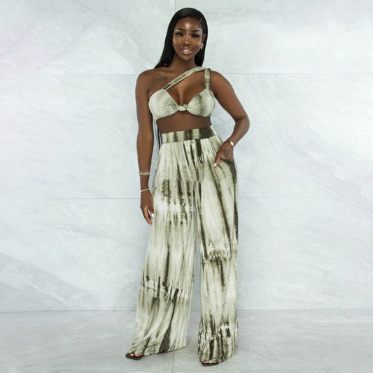 Tie-dye Print Wide Leg Pants Suit Temperament