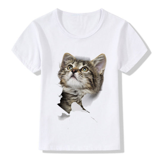 Casual Short-sleeved Cat 3d Printed Children's T-shirt
