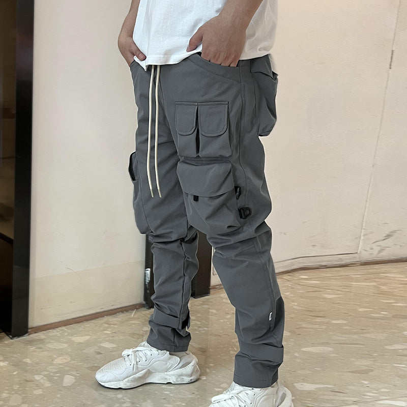 Men's Fashion Brand Wide Leg Multi Pocket Sports Pants Velcro