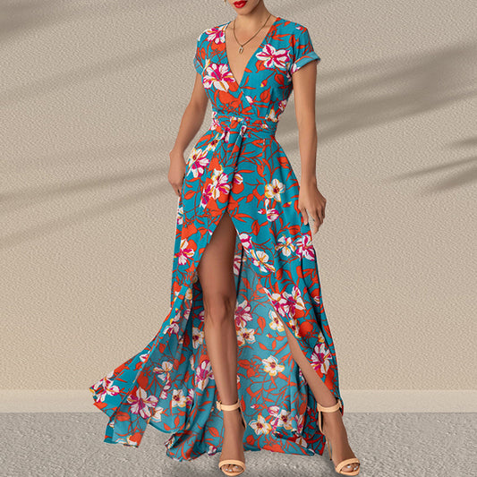 Printed Waist-controlled Split Dress