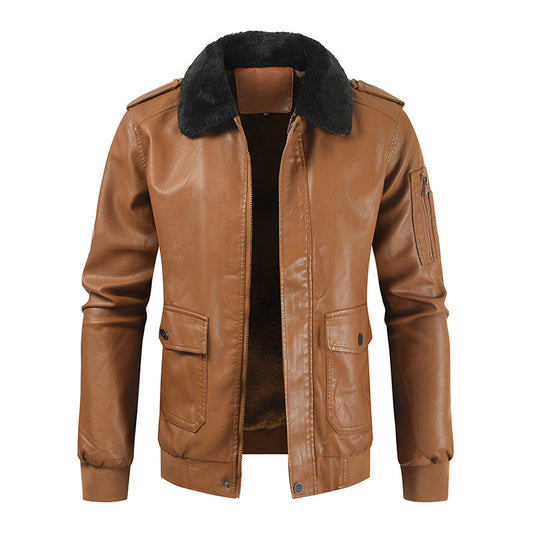 Men's Leather Coat Thickened Medium Length Coat