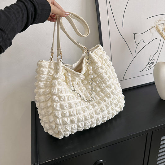 Portable Pleated Girl Heart Shoulder Tote Bag