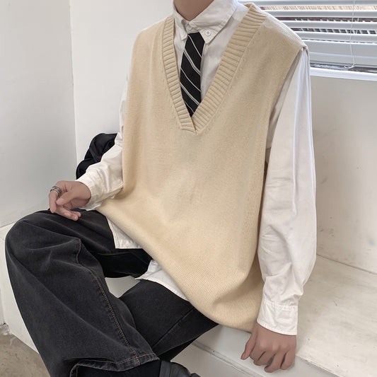 V-neck Sweater Vest Men's Autumn Clothing Sleeveless Knitwear