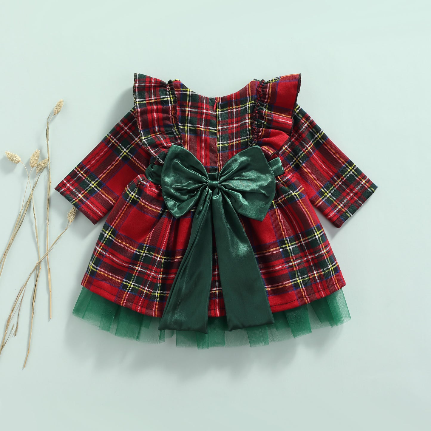 Girls Kids Red Checkered Bow Christmas Dress