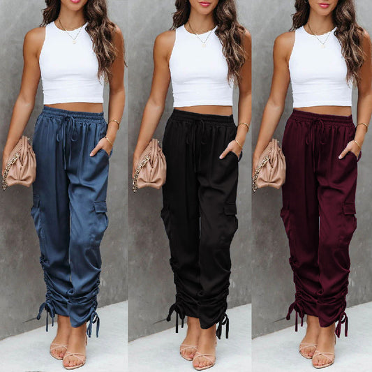 Lace-up Elastic Waist With Pocket Pants Casual Pants