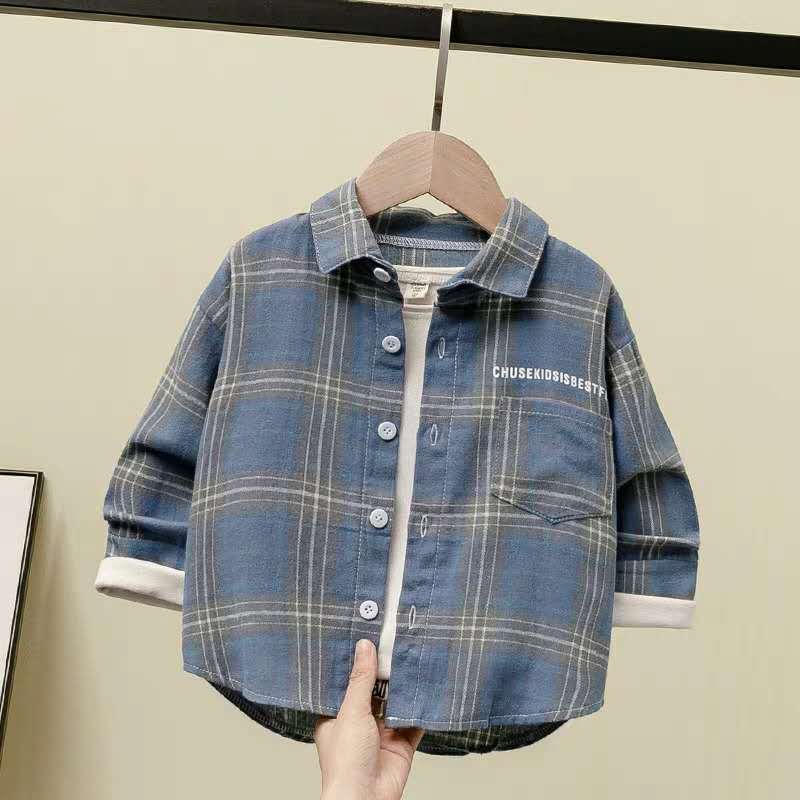 Boys' Plaid Shirt Long Sleeved Cotton Top