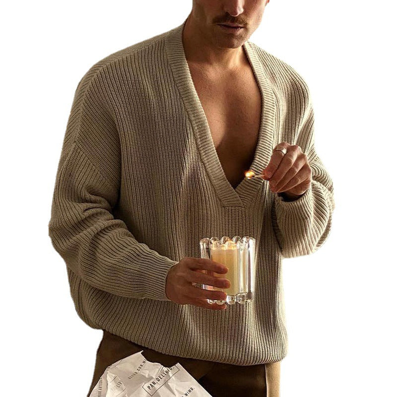 Men's Fashion Casual V-neck Pullover Loose Sweater