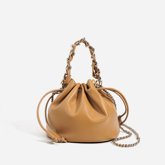 Women's Fashion Leather Drawstring Crossbody Bucket Bag