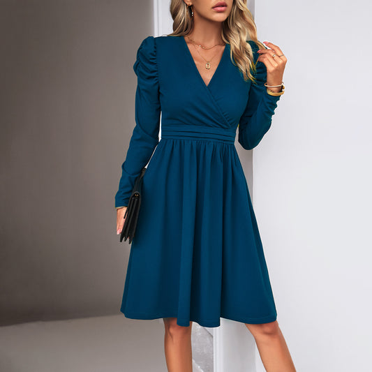 Women's Fashion Elegant V-neck Long-sleeve Dress