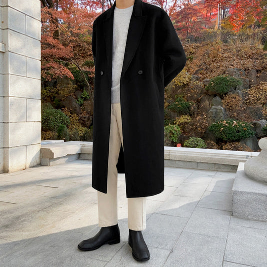 Men's Woolen Coat With Long Thickness Over The Knee