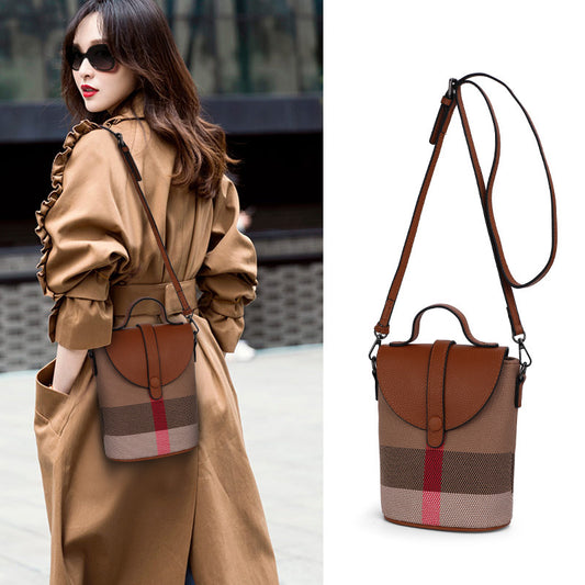 Women's Graceful And Fashionable Leather Plaid Crossbody Shoulder Bag