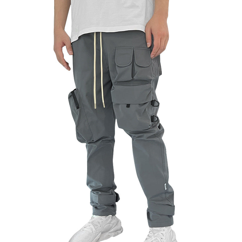 Men's Fashion Brand Wide Leg Multi Pocket Sports Pants Velcro